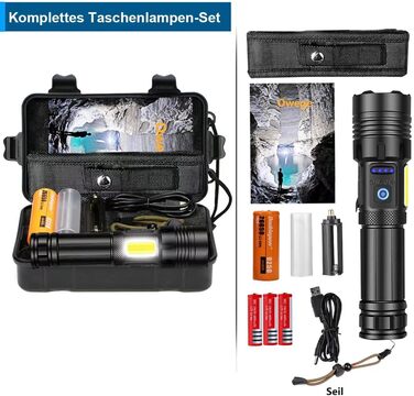 Ліхтар LED 20000 Люмен, USB-C, XHP77.2, Zoom, IPX67, 7 режимів, для кемпінгу та надзвичайних ситуацій