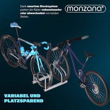 Велосипедна підставка MONZANA для 3 велосипедів, нержавіюча сталь, монтаж на підлогу або стіну, відстань між колесами 37 см, ширина шин 30-65 мм, самофіксуючі гвинти, тримач для велосипедів