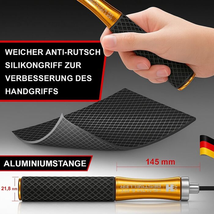 Стрибкове канат PREMIUM з металу – регульований фітнес-канат з силіконовими ручками | Для кардіотренувань, витривалості та домашніх тренувань – HEALTH & FIT