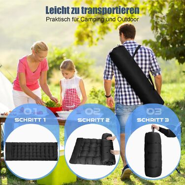 Ліжко туристичне розкладне XL з матрацом, 220 кг, 600D Oxford, сталевий каркас, для кемпінгу, саду, дому (190x78x37 см)