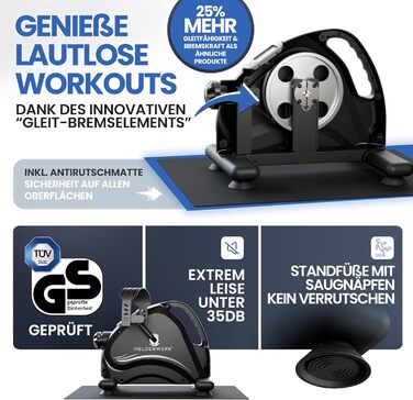 Тренажер для ніг та рук HELDENWERK Pedaltrainer Basic Set — домашній велотренажер для літніх людей та реабілітації, сертифікований TÜV/GS, з ременями та килимком