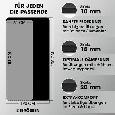 Фітнес-мат DoYourFitness нековзний, 183x61 см або XXL 190x100 см, товщина 0,8-2 см, ортопедичний килимок для гімнастики та йоги, для початківців і професіоналів, для дому та вулиці