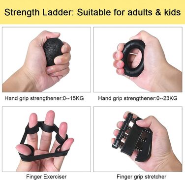Набір для тренування рук Vicloon (5 шт.): фінгер-тренажер, тренажер зап'ястя, силовий хват, регульований хват, для зняття стресу