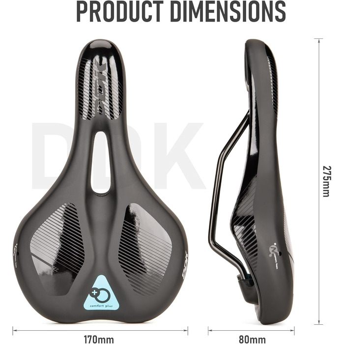 Велосипедне сідло DDK Comfort Plus: комфортне сідло з Memory Foam, що зменшує тиск та амортизує. Підходить для чоловіків та жінок, MTB, шосе, міських та альпійських велосипедів