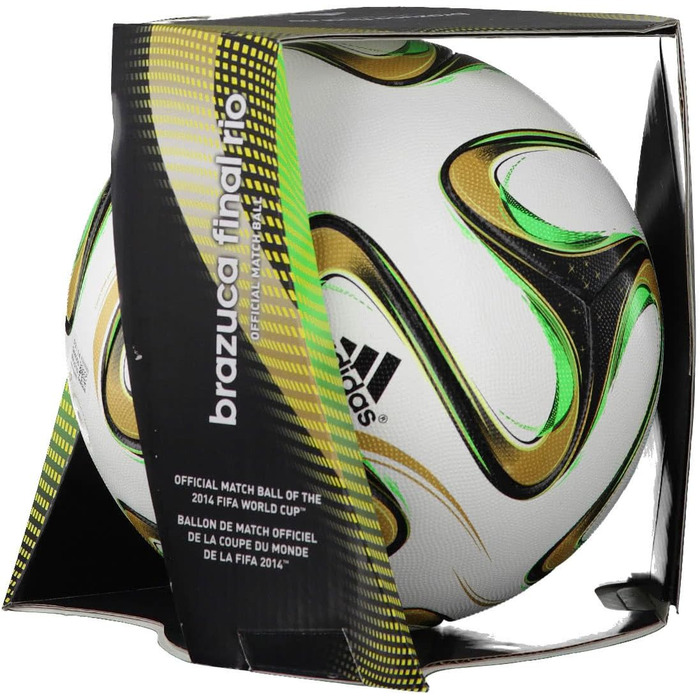 Футбольний м'яч adidas Brazuca Finale Rio 2014, білий/чорний/золотий/зелений, розмір 5