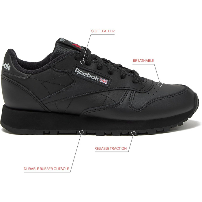 Кросівки Reebok Classic Leather для хлопчиків, чорні, 34.5 EU