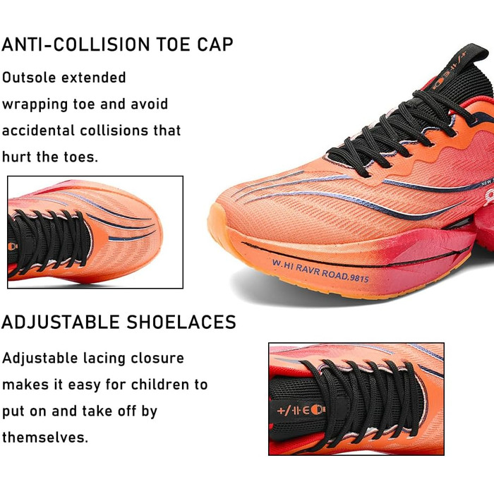 Дитячі кросівки для дівчаток, бігові та для ходьби, спортивні, дихаючі, легкі, для активного відпочинку, чорного кольору, розмір 36 (38 2/3 EU, Оранжевий)