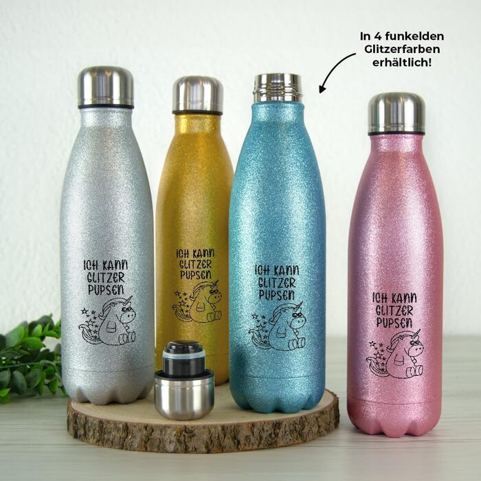 Термобутилка з нержавіючої сталі Glitzer, рожевий, BPA-Free, подарунок