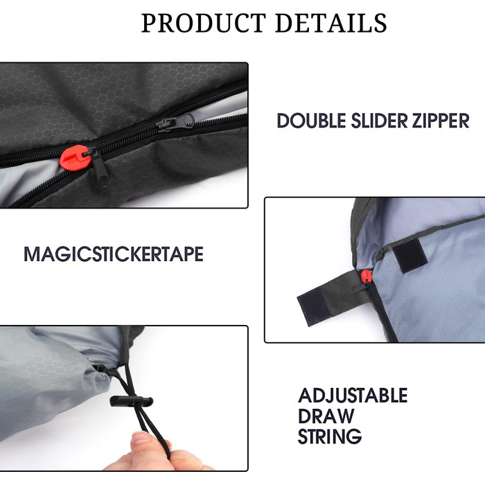 Спальний мішок 3-4 сезони для дорослих та дітей - легкий, водонепроникний, для кемпінгу та подорожей (86.61''x31.49'', темно-сірий)