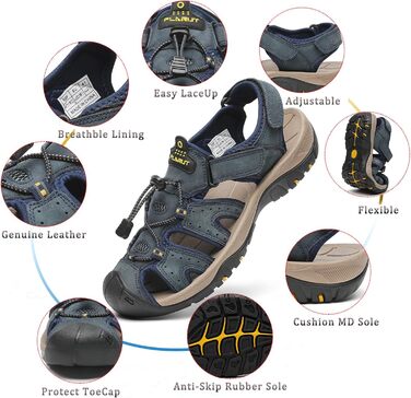Чоловічі сандалі FLARUT для туризму та відпочинку на природі, шкіряні трекінгові сандалі, сині (47 EU)