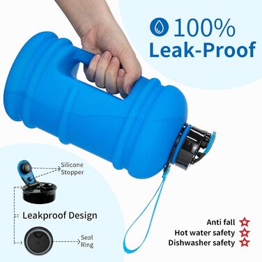 Фляга TOOFEEL 2л BPA Free, велика спортивна фляга з мітками об'єму - Матова Темно-Синя (1893 мл)