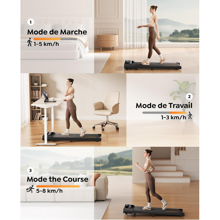 Walking Pad з нахилом (4%/9%) – компактне бігове полотно для дому з регулюванням нахилу, 1-8 км/год, з підключенням до додатку та пультом дистанційного керування, подвійним амортизатором, до 120 кг, без монтажу, портативне з вбудованими роликами – для офі