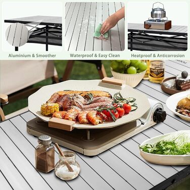 Складаний садовий стіл для кемпінгу Poepore, алюміній, 140x70x70 см, на 4-6 осіб, чорний