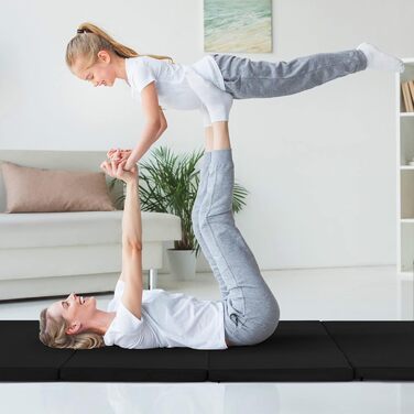 Складаний гімнастичний мат COSTWAY 240x120x5 см чорний, фітнес-мат для йоги та тренувань із ручками і липучками
