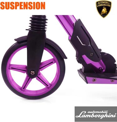 Скутер Lamborghini Tretroller Cityroller з великим колесом, складний, регульована висота, для дорослих та дітей, з підставкою, передньою амортизацією та гальмом на задньому колесі, до 100 кг (фіолетовий)