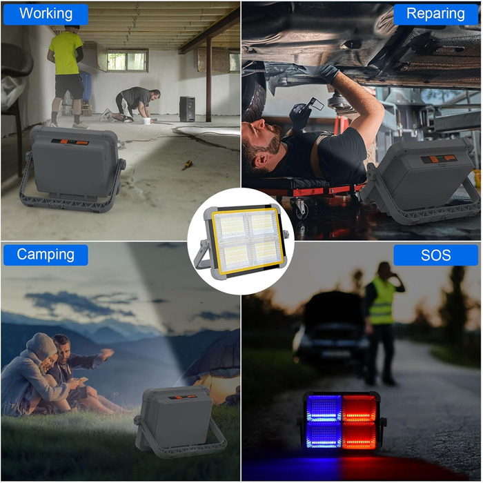 ERAY Сонячний LED прожектор 150W з акумулятором 7800mAh, 336 LED, 4 режими, 2 способи зарядки, портативний ліхтар для кемпінгу, гаража, надзвичайних ситуацій (сірий)