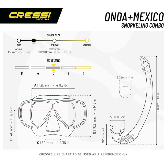 Маска для снорклінгу Cressi Onda (одна) або комплект з трубою Mexico. Унісекс, чорний колір. Підходить для дайвінгу та снорклінгу.