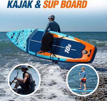 Надувний SUP Борд Zupapa 366см/320см | Комплект Stand Up Paddle Board з сидінням для каяка | З аксесуарами (320см, 366см, Чорний, Білий, Сірий, Синій, Оранжевий)