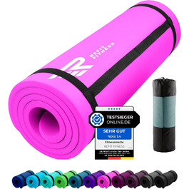 Килимок для гімнастики та йоги REFIT FITNESS Profi 190 x 60 см з PainProtect & SmartCell NBR, 10-15 мм. Нековзкий, для пілатесу, фітнесу, гімнастики. У комплекті: сумка, ремінь. Колір: фуксія