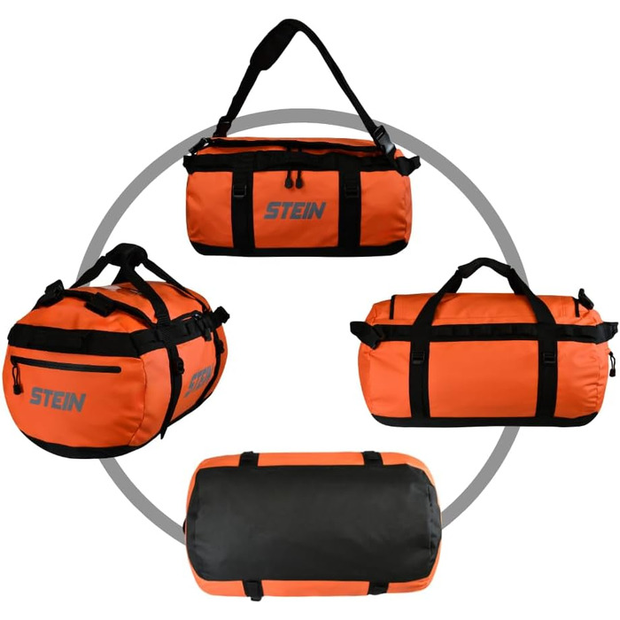 Водонепроникна сумка для подорожей STEIN Metro 70L (рюкзак-трансформер) з ПВХ-покриттям, компресійними ременями та м'якими плечовими ременями, помаранчевий