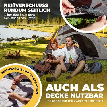 Спальний мішок ACTIVE SPARK Winter - Summer, водовідштовхуючий та дихаючий, з кишенею для грілки, для кемпінгу та гірських походів (Чорний / Оранжевий)