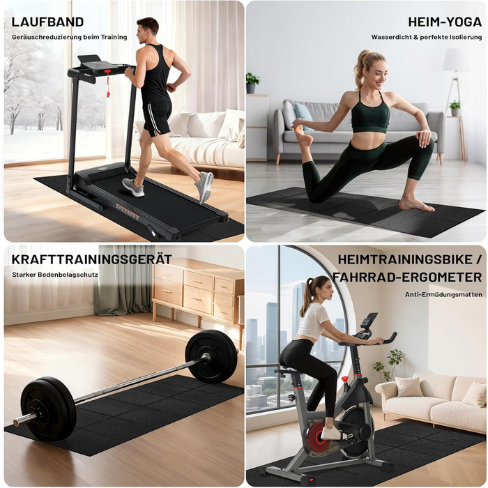 Складаний захисний килимок під тренажер (120x80 / 200x90 см) — протиковзний мат для бігової доріжки, еліптичного та велотренажера, товщина 6 мм, амортизаційний килим для йоги