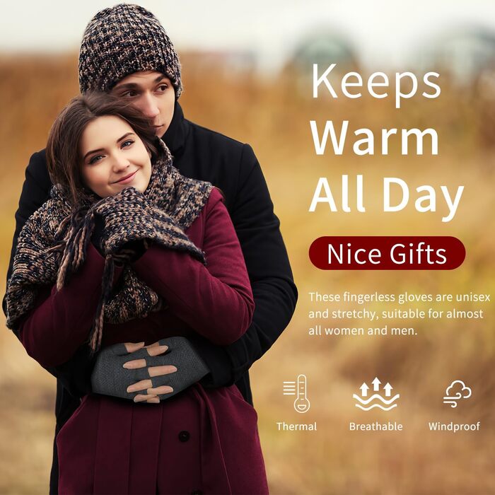 Кашемірові рукавички без пальців SUTIYO для чоловіків та жінок, теплі рукавички без пальців для водіння, їзди на велосипеді, спорту (темно-сірий)