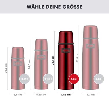 Термос Thermos Light & Compact з нержавіючої сталі, 0.75 л, Cranberry Red Polished (зберігає тепло до 24 годин)