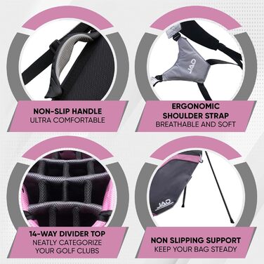 Сумка для гольфу JAD PRO Golf Premium Stand Bag для чоловіків та жінок, 14 відділень, легка, водостійка, рожева/сіра