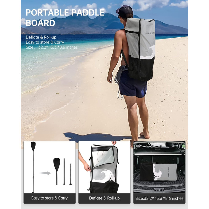 Надувне SUP дошка BODIOO для веслування, йоги, риболовлі. Комплект з аксесуарами: насос, весло, лінія, рюкзак. Підходить для дорослих, молоді та дітей. Білий колір.