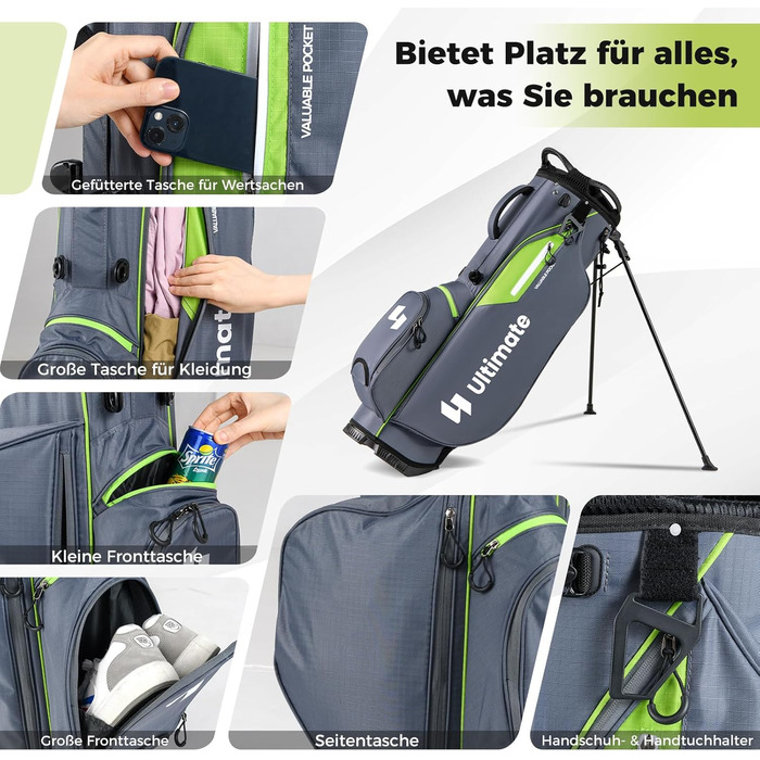Стенд-сумка для гольфу COSTWAY з 8 відділеннями та водонепроникним чохлом, легка сумка для гольфу з 5 кишенями та підставкою, сумка-пенал, портативна для чоловіків та жінок, сірого кольору