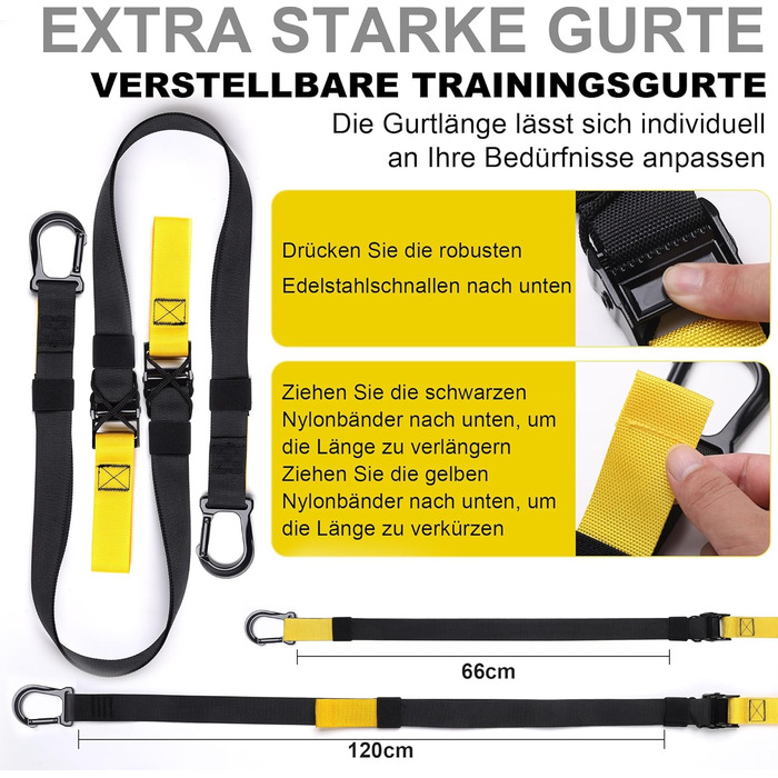 Слінг-тренажер для дому: комплект для тренувань всього тіла з кріпленням до дверей, регульованими ременями, ручками та сумкою – фітнес-обладнання для дому, жовтий