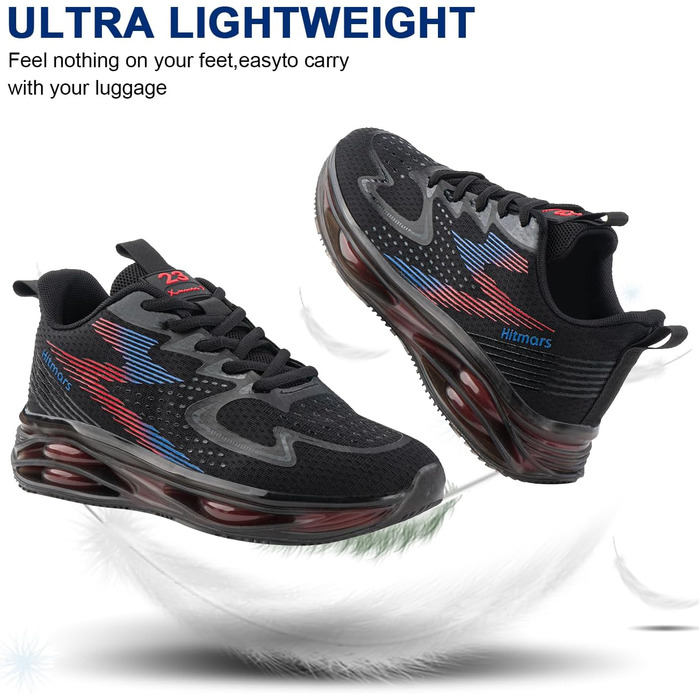 Кросівки для бігу Hitmars для чоловіків: спортивні, легкі, дихаючі, для бігу, фітнесу, вулиці, повсякденного носіння, чорно-червоні, розміри EU39-46