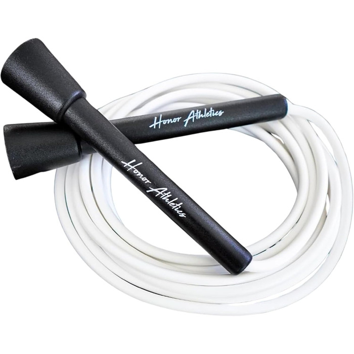 Стрибкове канат HONOR ATHLETICS - Ідеальний для Double Unders, боксу, MMA - Регульована довжина до 3 метрів - Для фітнесу (білий канат з чорною ручкою)