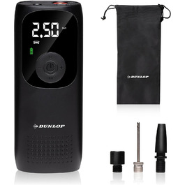 Електричний компресор Dunlop 150PSI, USB-C, велосипедний насос для всіх вентилів, насос для м'ячів, 10 Бар з манометром, пластиковий, чорний