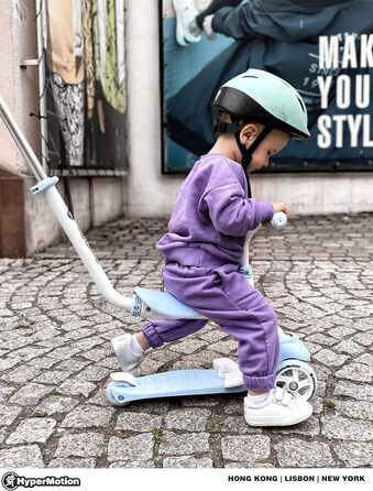 Самокат дитячий Kinderroller 5-в-1 блакитний: самокат, біговел, літній самокат з сидінням для дівчаток та хлопчиків