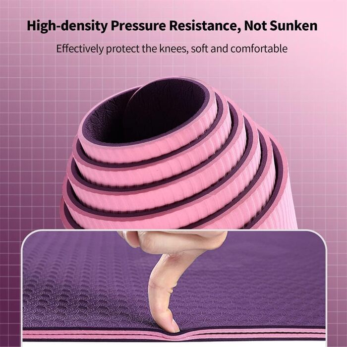 Килимок для йоги та фітнесу Narwhal, протиковзкий еко-мат з TPE для пілатесу та тренувань з ременем для перенесення, 183 x 61 x 0.6 см, лілово-рожевий