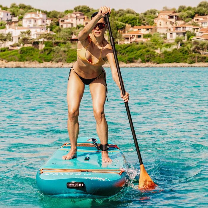 Надувний SUP дошка Movino Stand Up Paddle Board 350 см - 2в1 SUP/Каяк - до 165 кг, комплект з аксесуарами, Welded Rail, 15 PSI (Блакитний-Помаранчевий)