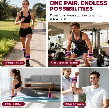 Ваги для зап'ясть та щиколоток BAGAIL (1.36 кг/пара, рожеві) для фітнесу, бігу, ходьби та реабілітації