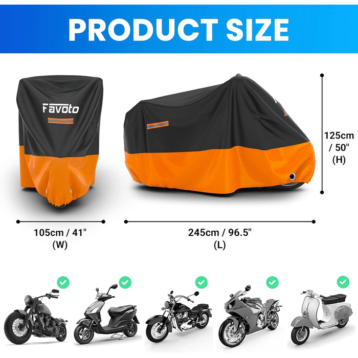 Водонепроникний чохол для мотоцикла Favoto XXL (245x105x125 см) - чорно-помаранчевий