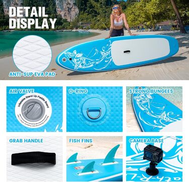 Надлегка SUP дошка FEATH-R-LITE для дорослих, широка стабільна конструкція, комплект: весло, сумка, насос, синя