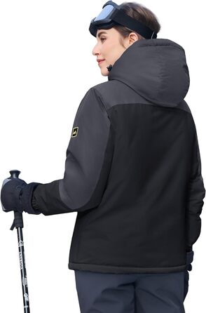 Жіноча зимова куртка Magcomen з флісовою підкладкою: парка, пуховик, для сноуборду, водонепроникна, вітрозахисна (XXL, чорний/сірий)