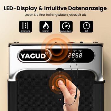 Walking Pad Yagud: Бігова доріжка 3-в-1 для дому та офісу з пультом керування та LED-дисплеєм (срільно-чорний)
