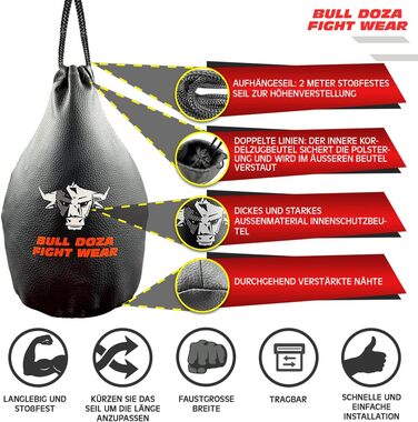 BULL DOZA FIGHT WEAR мішок для реакції, 1 кг, 2 м мотузка, чорний, М – боксерський захисний мішок для тренувань MMA, не для ударів
