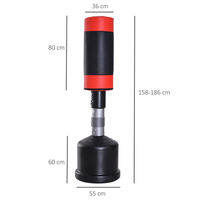 Боксерська груша HOMCOM стоячи Boxing Dummy 158-186 см Висота регулюється для боксерських тренувань і фітнесу, чорно-червона