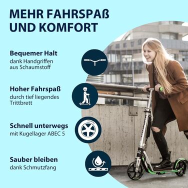 Самокат HUDORA BigWheel 205 алюмінієвий, складаний, регульований, для дітей та дорослих до 100 кг, з підніжкою