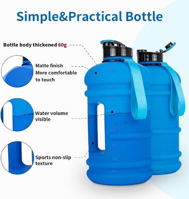 Фляга TOOFEEL 2л BPA Free, велика спортивна фляга з мітками об'єму - Матова Темно-Синя (1893 мл)