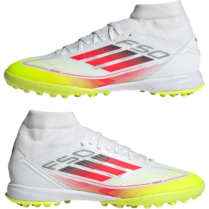 Жіночі футбольні бутси adidas F50 League Mid для гри на траві (46.5 EU, білий/червоний/жовтий)