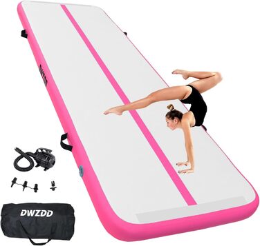 Гімнастичний надувний мат для гімнастики Dwzdd Air Matte, 3/4/5/6 м, 300x100x10 см. Підходить для дітей, дому, фітнес-студії, тренувань, чирлідингу. Біло-розова