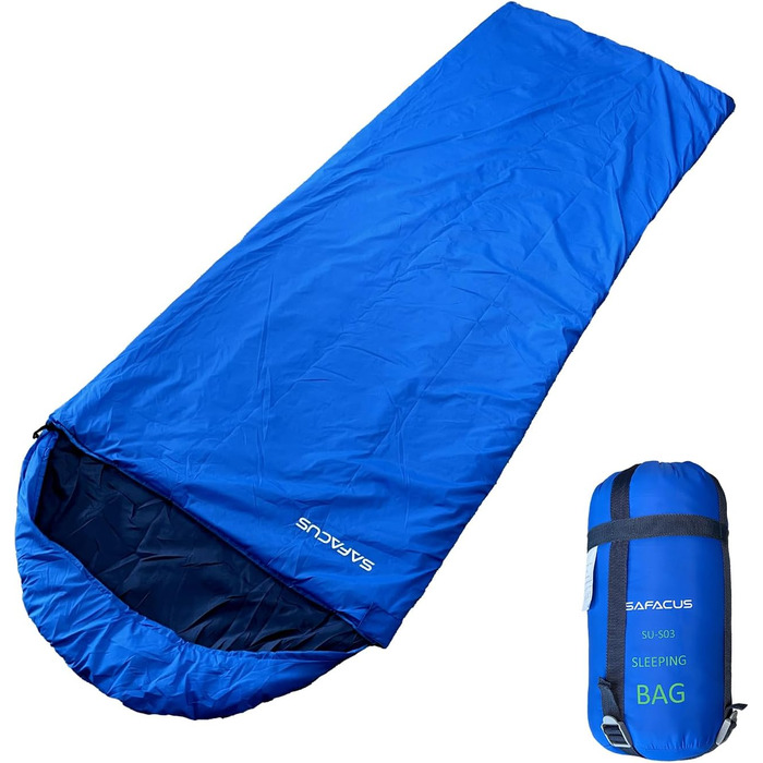 Спальний мішок для кемпінгу – 3 сезони, теплий та холодний клімат, легкий, простий у використанні, з компресійним мішком для дорослих та дітей, блакитний